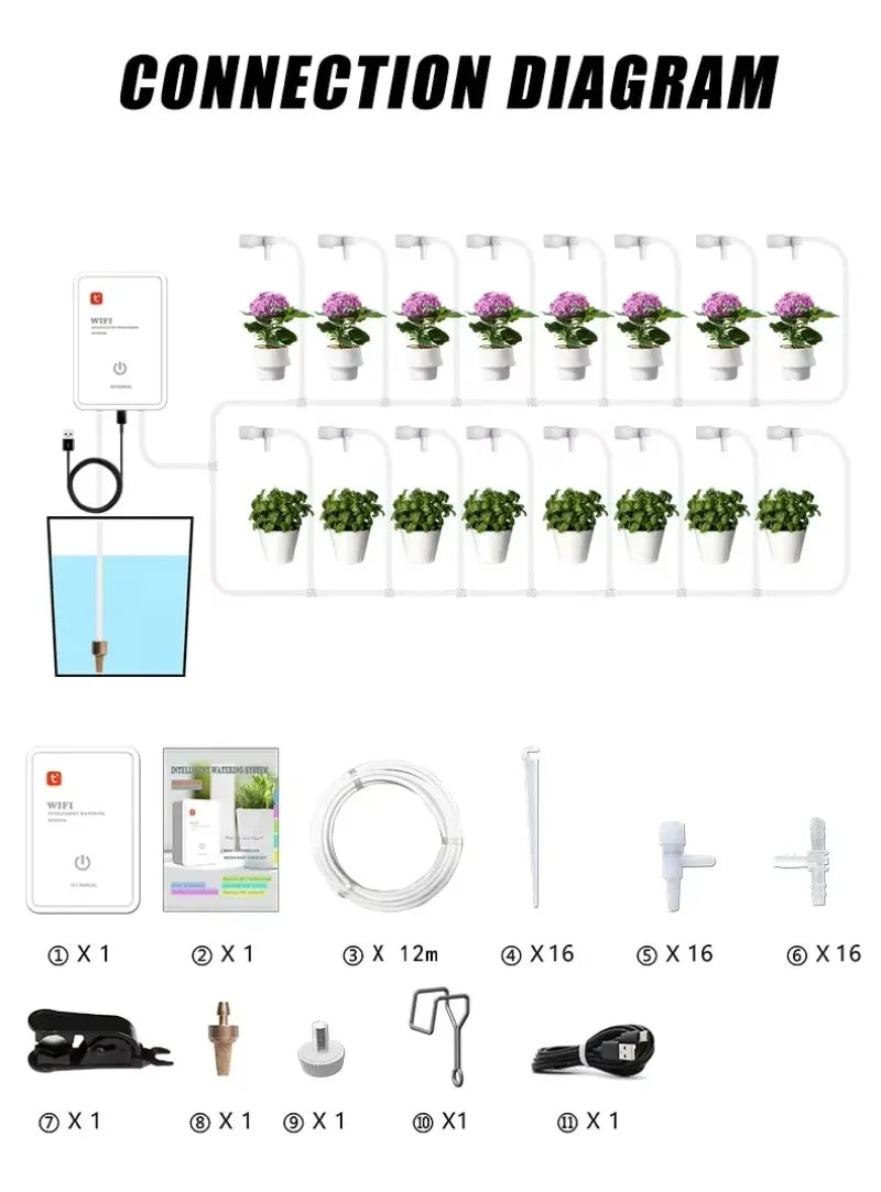 Tuya WiFi Smart Drip Irrigation Kit – Auto Plant Watering Timer Drip Irrigation Kit Qst
