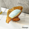 Leaf Shape Soap Dish with Drain Tray – Non-Slip PET Holder Soap Dish Holder Qst Orange