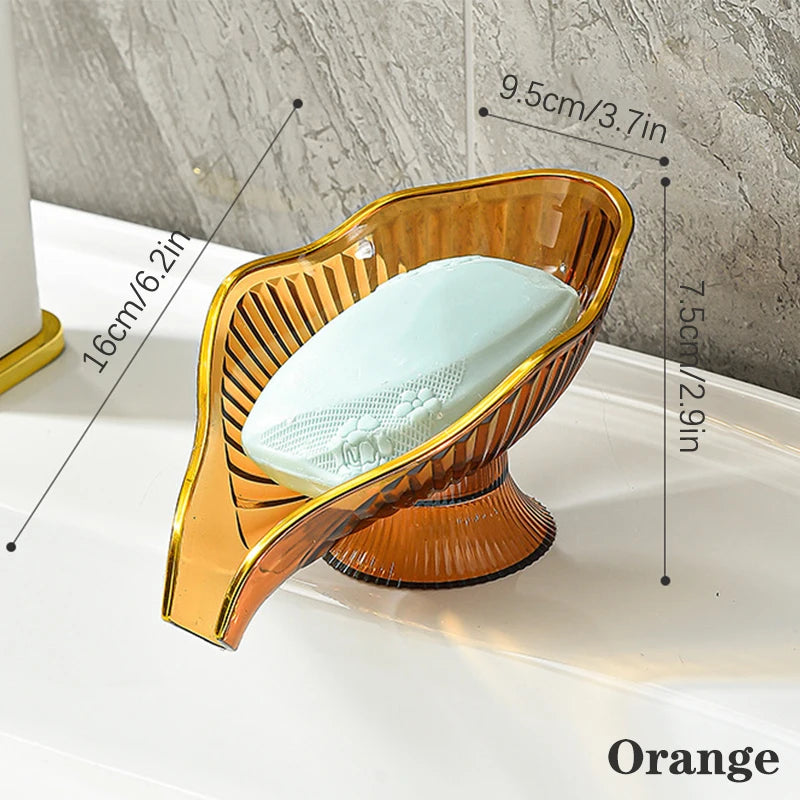 Leaf Shape Soap Dish with Drain Tray – Non-Slip PET Holder Soap Dish Holder Qst Orange