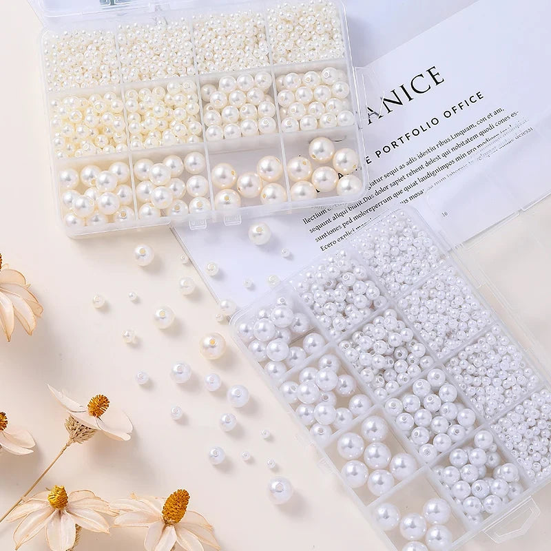 1200pcs Resin Pearl Beads Kit – 5 Sizes Round DIY Craft Beads DIY Craft Beads Qme