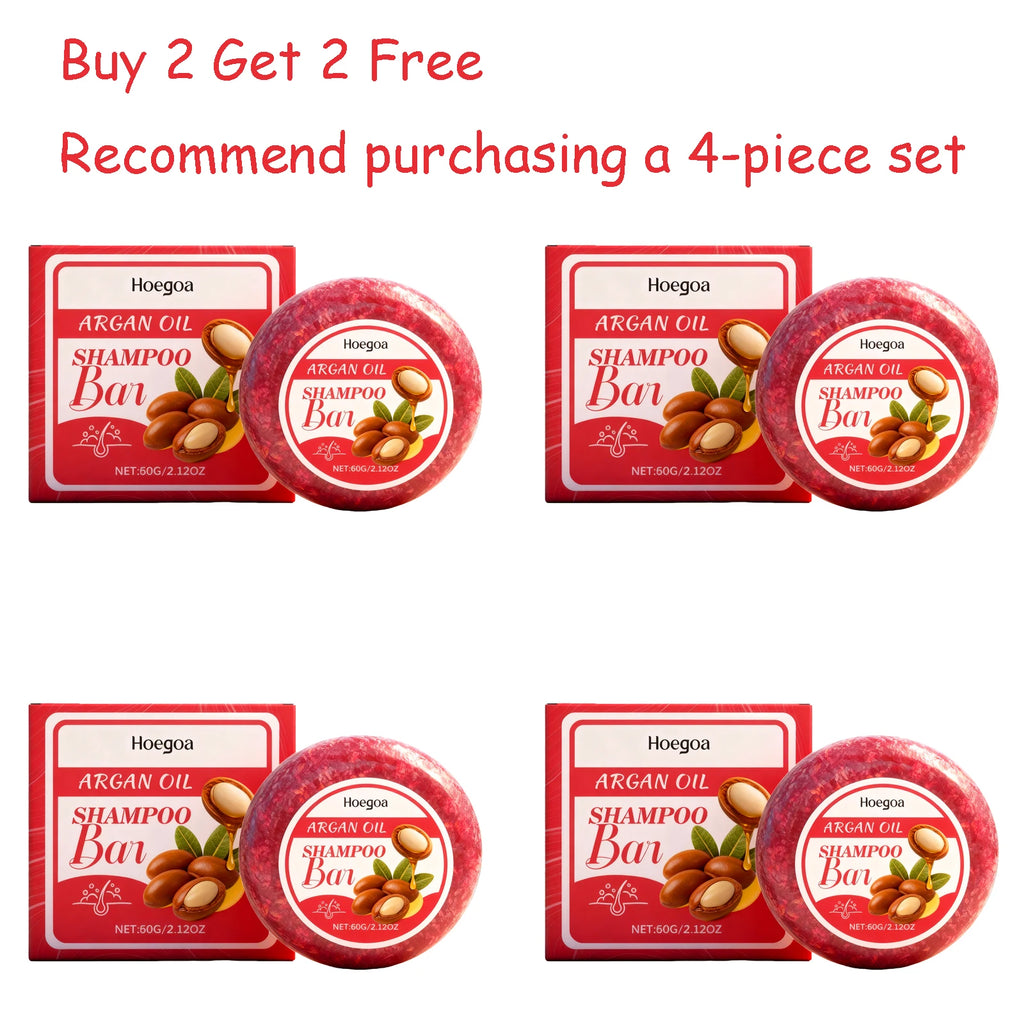 HOEGOA 60g Argan Oil Shampoo Bar – Moisturizing Oil Control Solid Shampoo Bar Qst 4 pcs