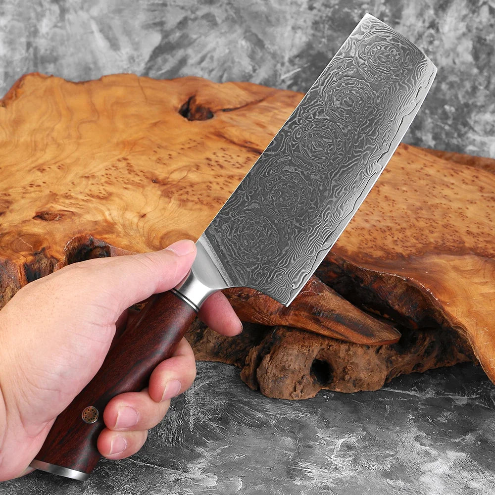 Xituo 7" Nakiri Knife – Damascus Steel & Rosewood Handle Nakiri Kitchen Knife Qst