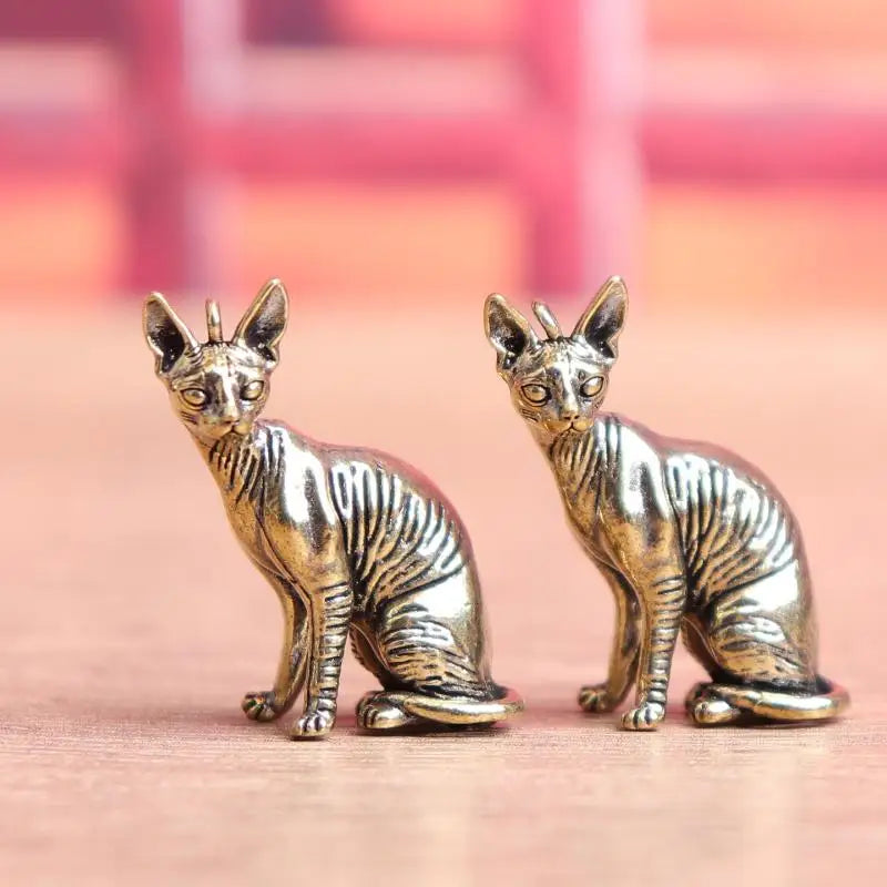 Solid Brass Hairless Cat Statue Vintage Desktop Ornament Decorative Figurine Qme