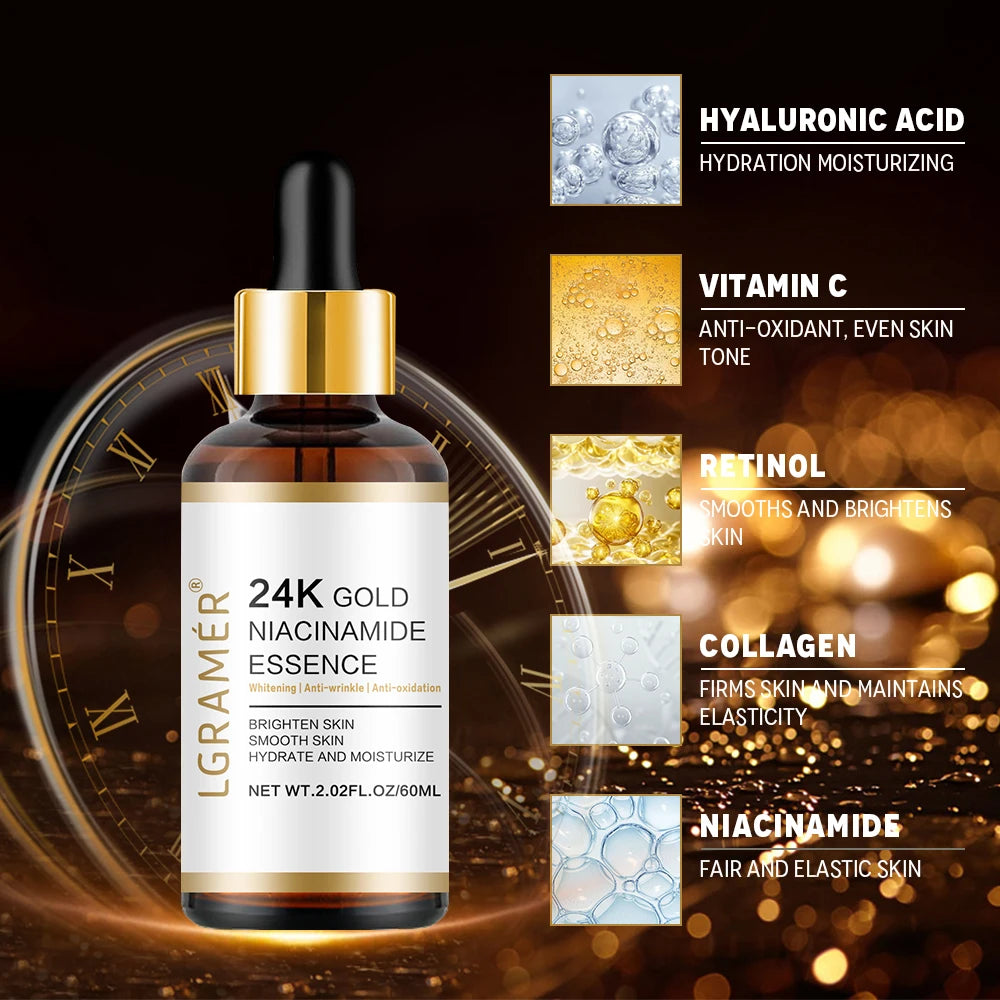 24K Gold Hyaluronic Acid Facial Serum – Nicotinamide & Collagen Facial Serum Qst