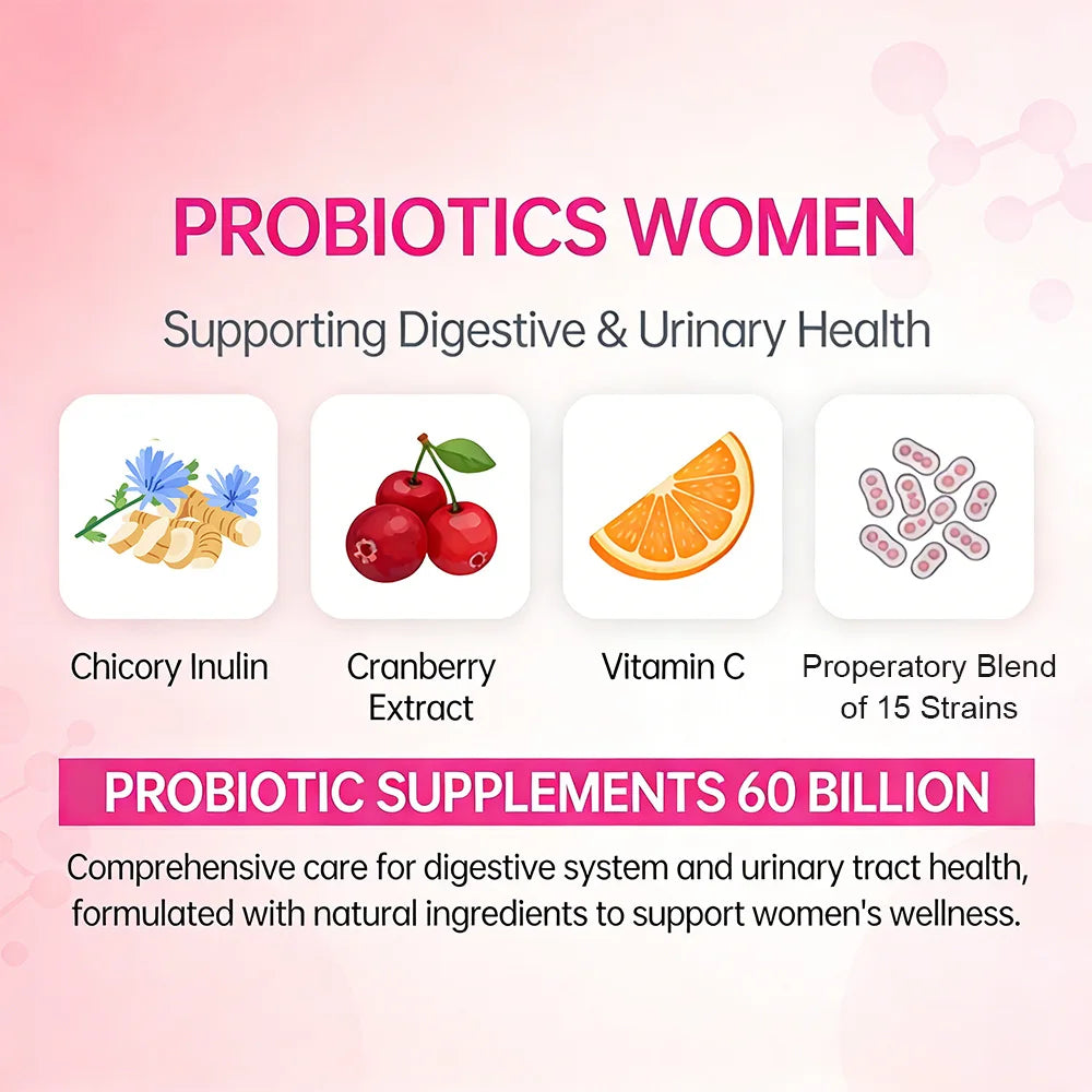 Women's Probiotics 60B CFU Capsules – Cranberry, Gut & pH Balance Probiotic Supplement Qst