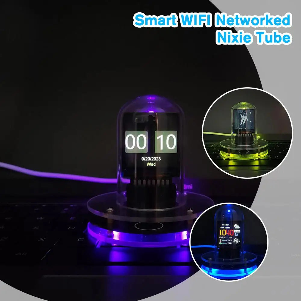 Smart WiFi Nixie Tube Clock – Auto-Sync Digital Desktop Display WiFi Desk Clock Qme