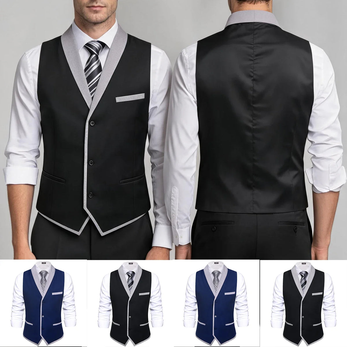 Men's Formal Lapel Waistcoat Set – Tie, Pocket Square & Cufflinks Formal Waistcoat Set Qme