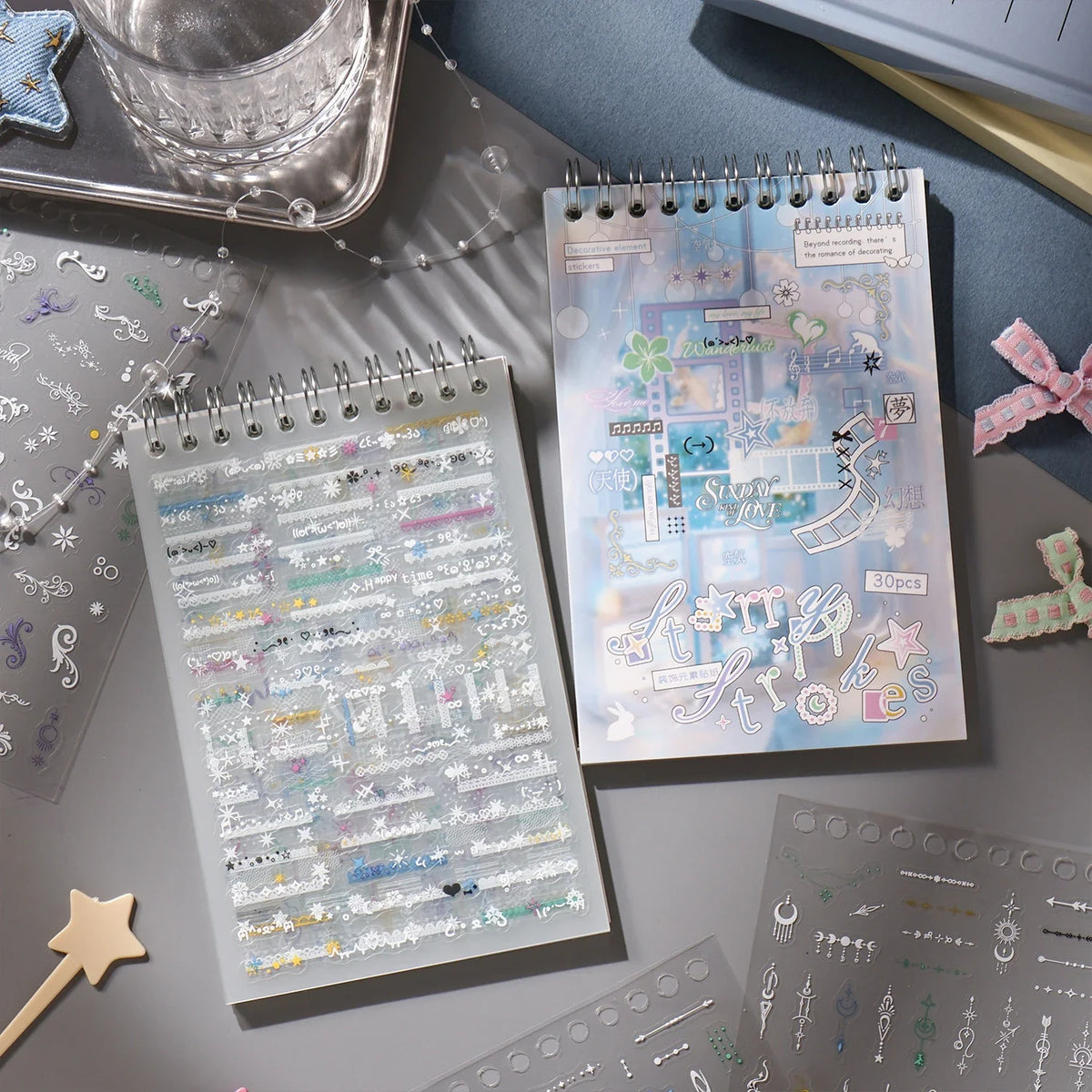 Cute Die-Cut Flash Book Stickers for Scrapbook & Phone Decor Decorative Stickers Qme 2A-60 Pcs