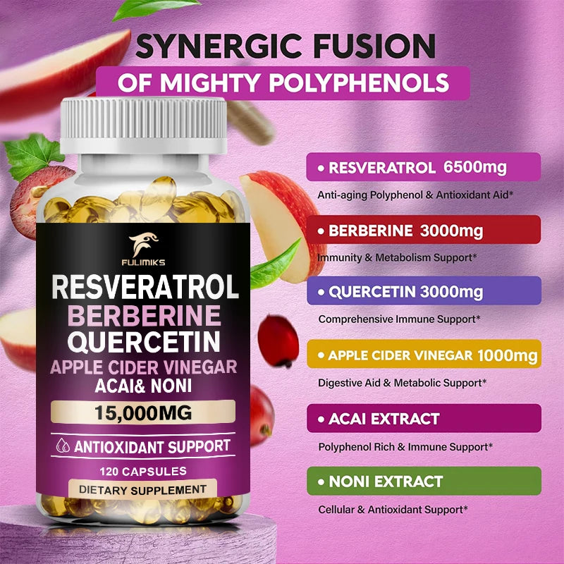 Resveratrol Berberine Quercetin Capsules | Triple-Action Formula Antioxidant Supplement Qst