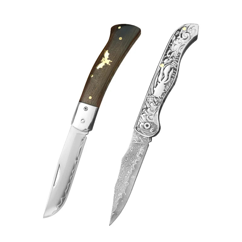 VG10 Damascus Steel Mini Folding Pocket Knife – EDC Fruit Knife Folding Pocket Knife Qst Folding Knife AB