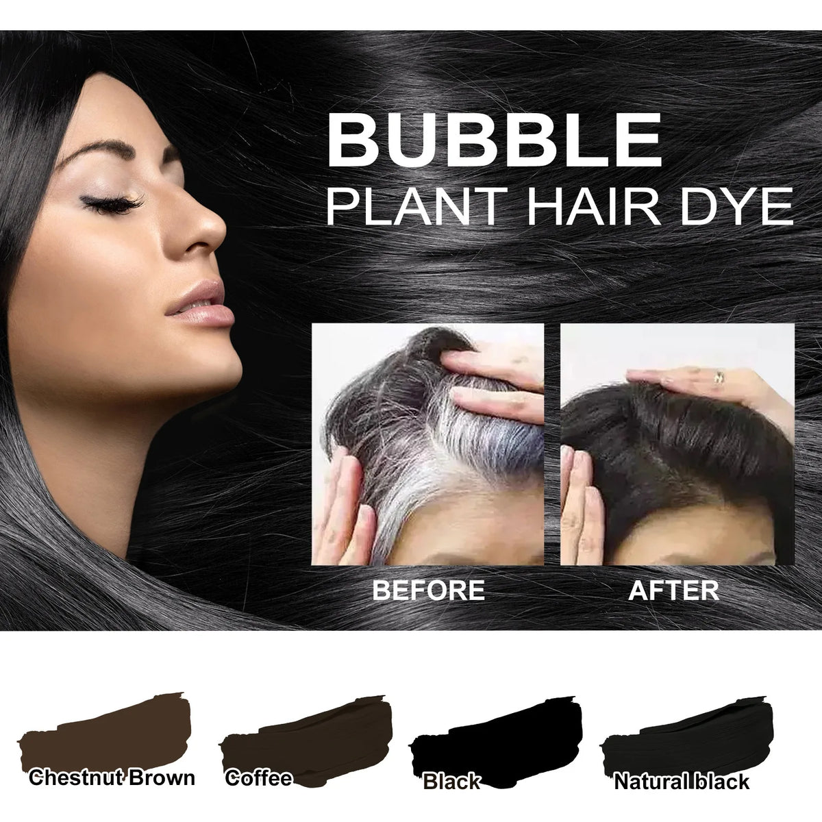 EELHOE Bubble Hair Dye Shampoo – Natural Black & Brown Hair Dye Shampoo Qst
