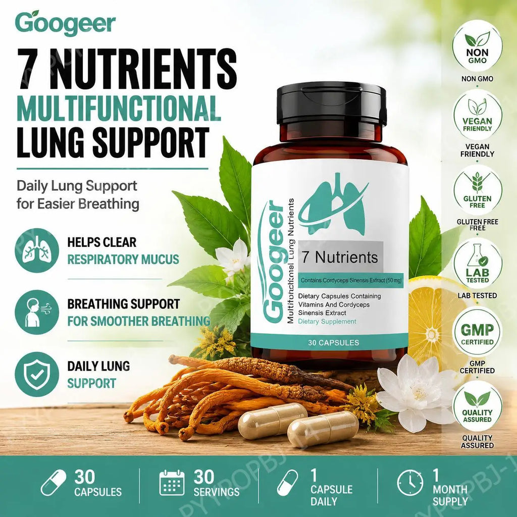 Googeer Lung Support Capsules – Cordyceps, Quercetin, Zinc, Vitamins Herbal Supplement Capsules Qst