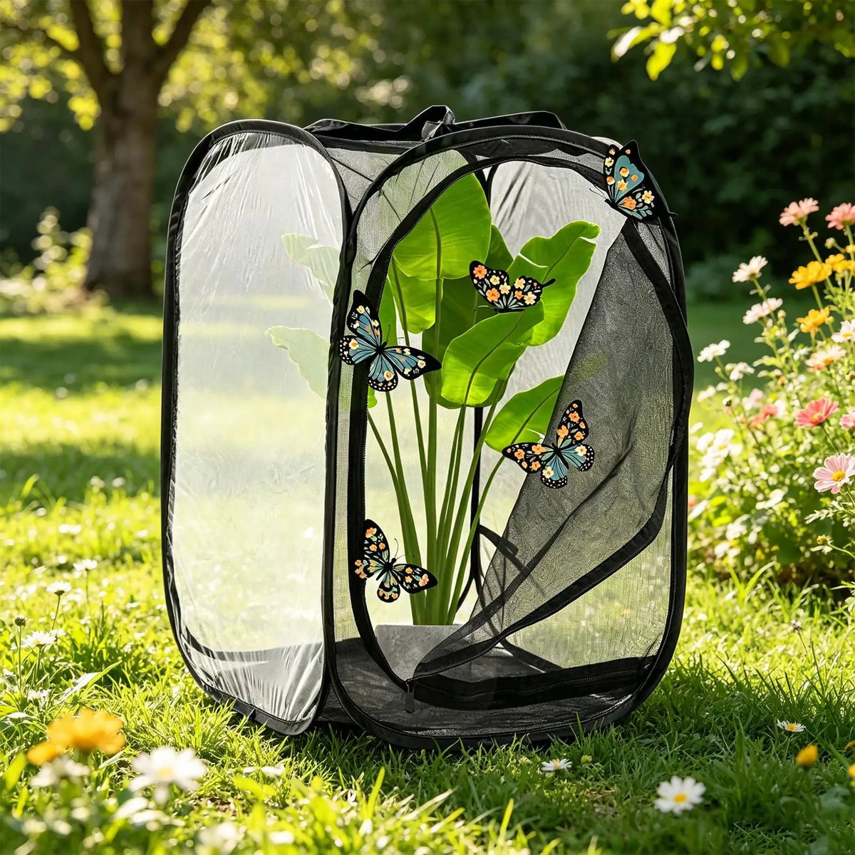 Foldable Butterfly & Ladybug Net Cage 16x16x24in Zipper Enclosure Insect Net Enclosure Qme