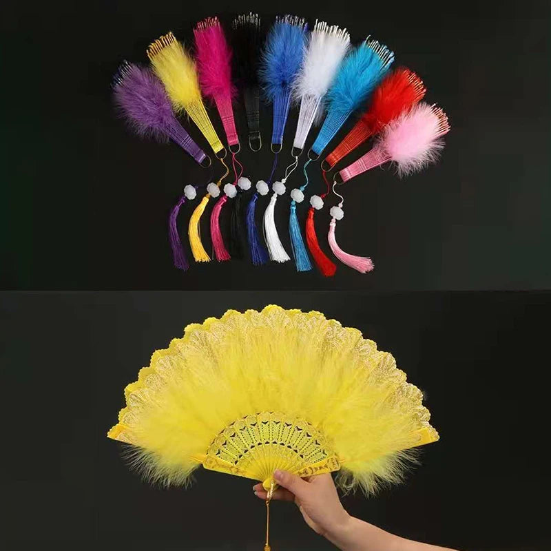 Feather Folding Hand Fan – Gothic Lolita Dance & Party Fan Feather Folding Fan Qst