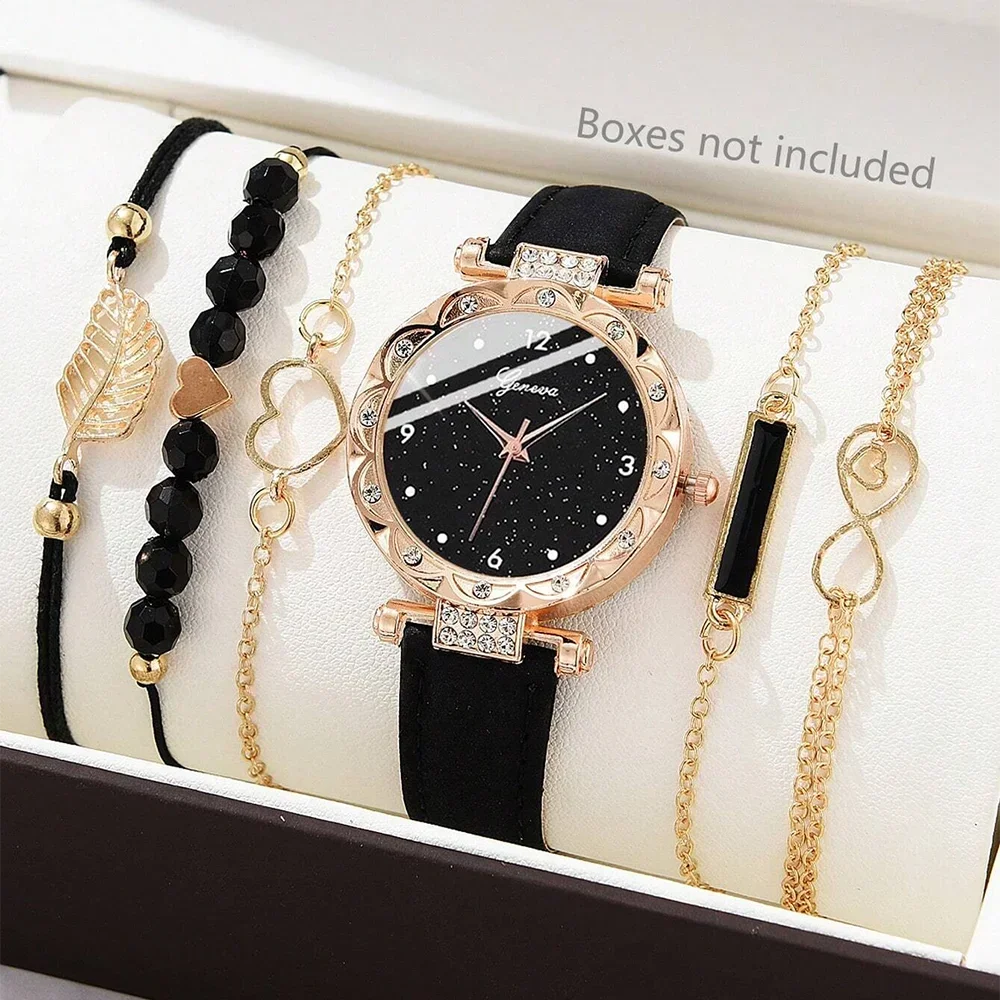Women's Analog Quartz Watch & Leather Bracelet Set – 9 Colors Watch & Bracelet Set Qme Boxes not included
