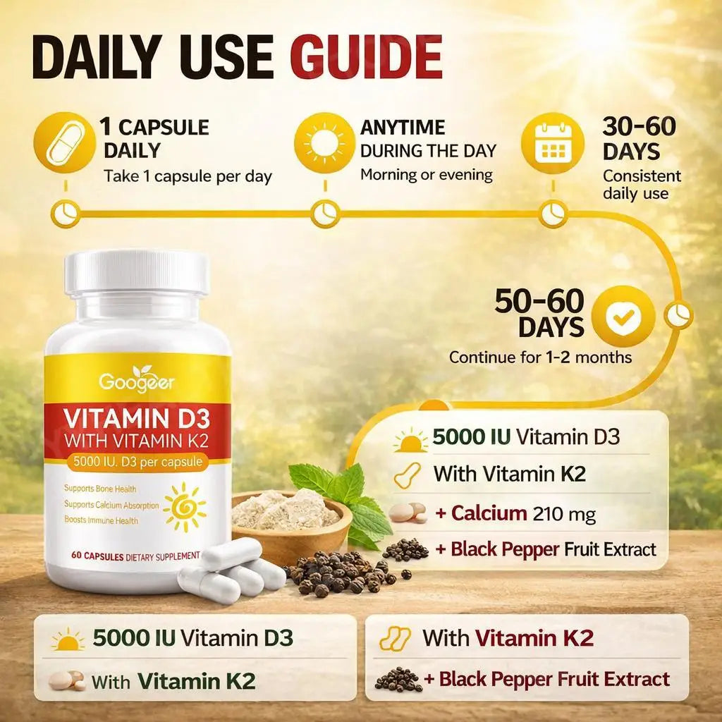 Vitamin D3 K2 Capsules with Calcium & MK-7 | 60 Count Vitamin Supplement Qst