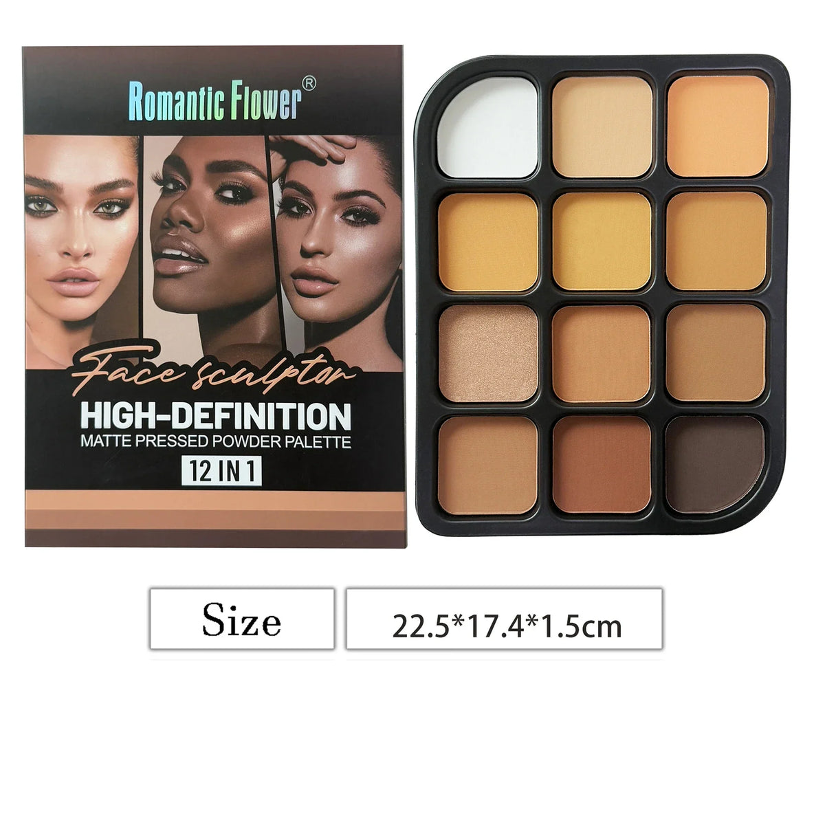 Qme 12-Color Matte Contour Palette – Deep Skin Full Coverage Contour Makeup Palette Qme