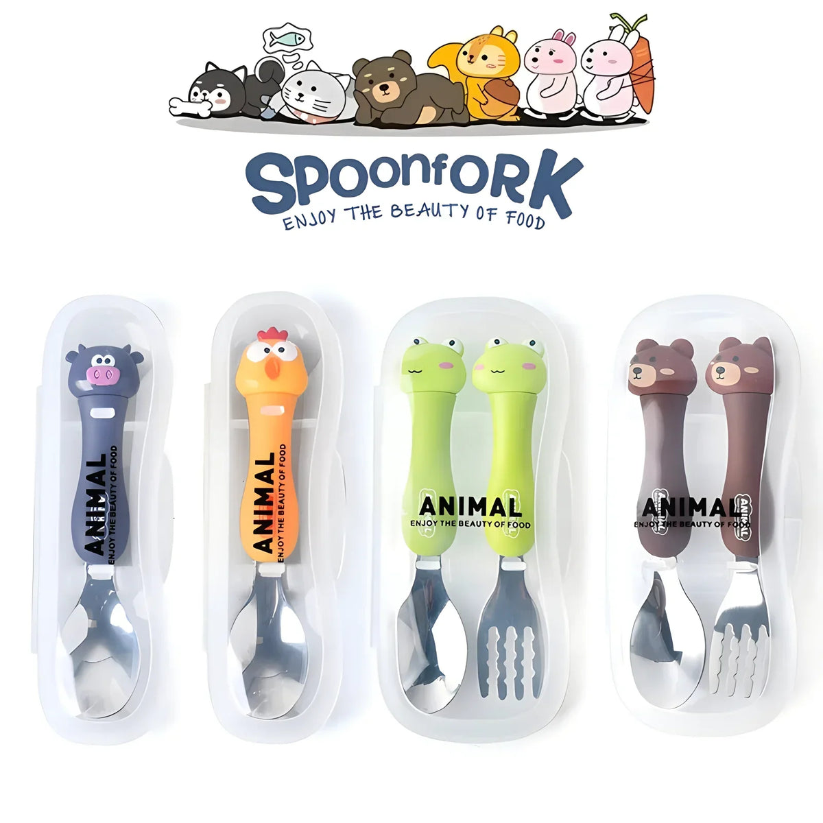 Cartoon Animal Kids Cutlery Set – Spoon & Fork for Toddlers Kids Cutlery Set Qme