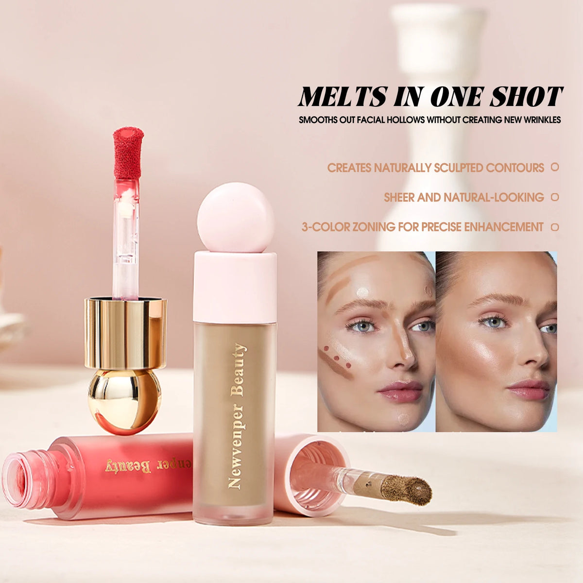 NEWVENPER Liquid Highlighter Blush & Contour Set – Natural Glow Liquid Makeup Set Qst