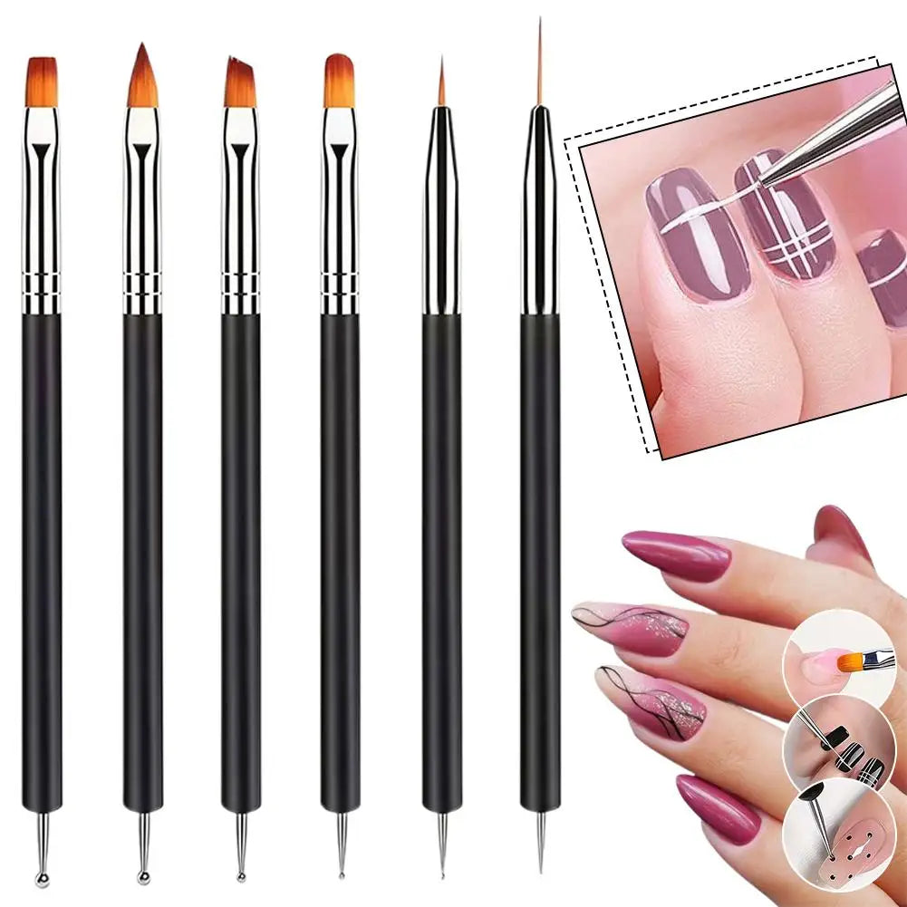 Black Multi-Function Nail Art Brushes Set – Dotting & Liner Nail Art Brush Set Qme