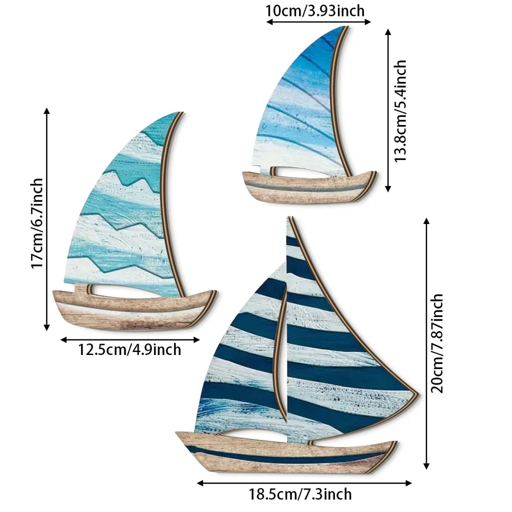 2D Wooden Sailboat Wall Decor | Coastal Mediterranean Style Wooden Wall Decor Qme