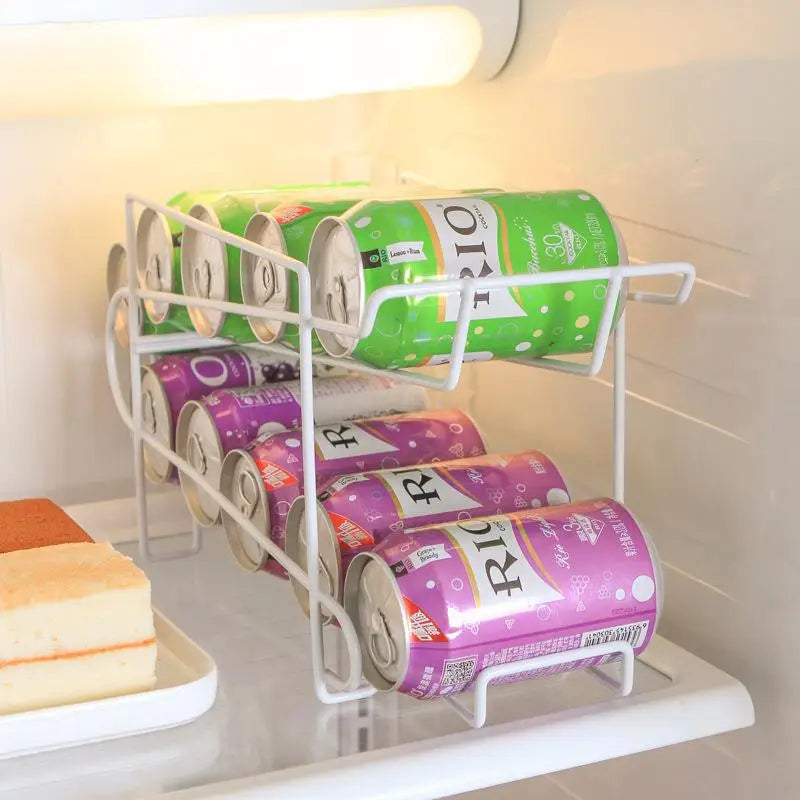 Iron Double-Layer Soda Can Rolling Shelf – 2-Tier Organizer Can Storage Rack Qme