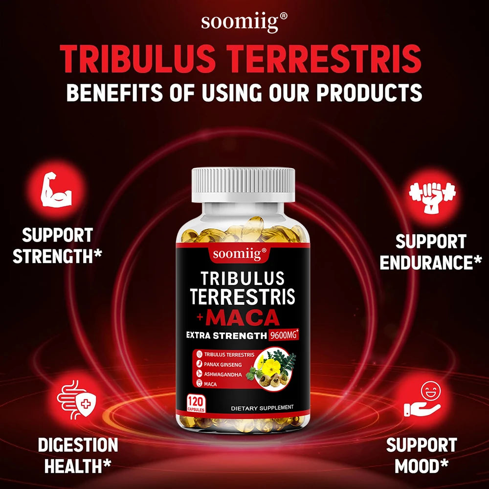 Tribulus Terrestris Capsules with Ashwagandha, Ginseng & Maca Herbal Supplement Qst