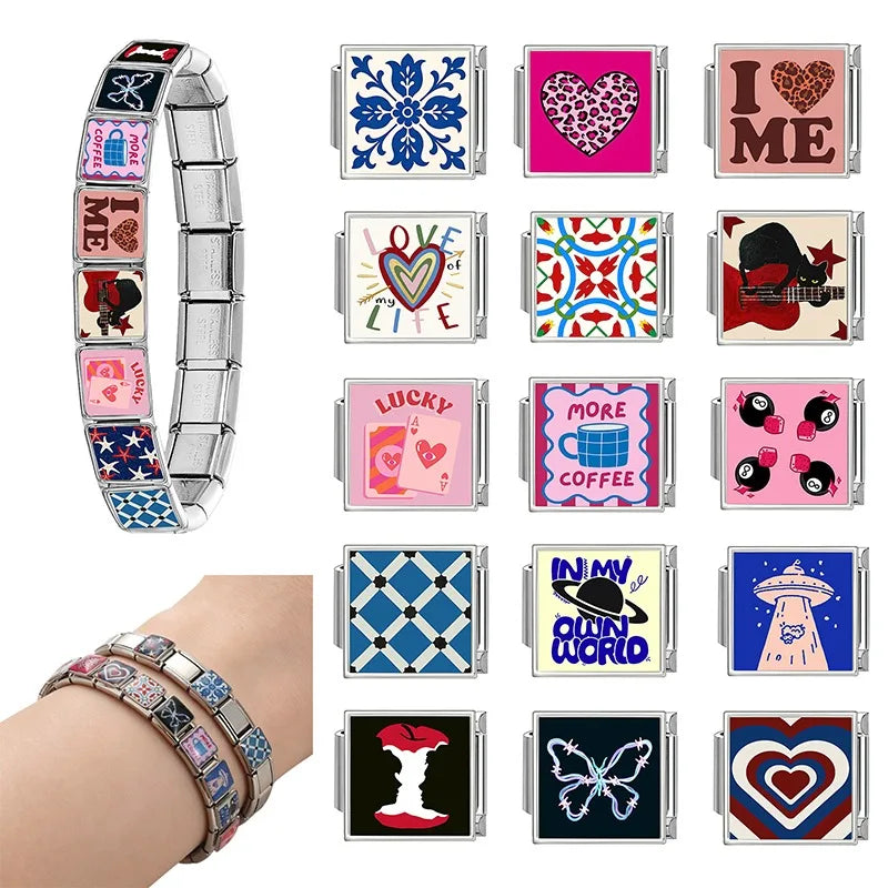 Stainless Steel Charm Bracelet – Red Apple & Butterfly Charm Bracelet Qme