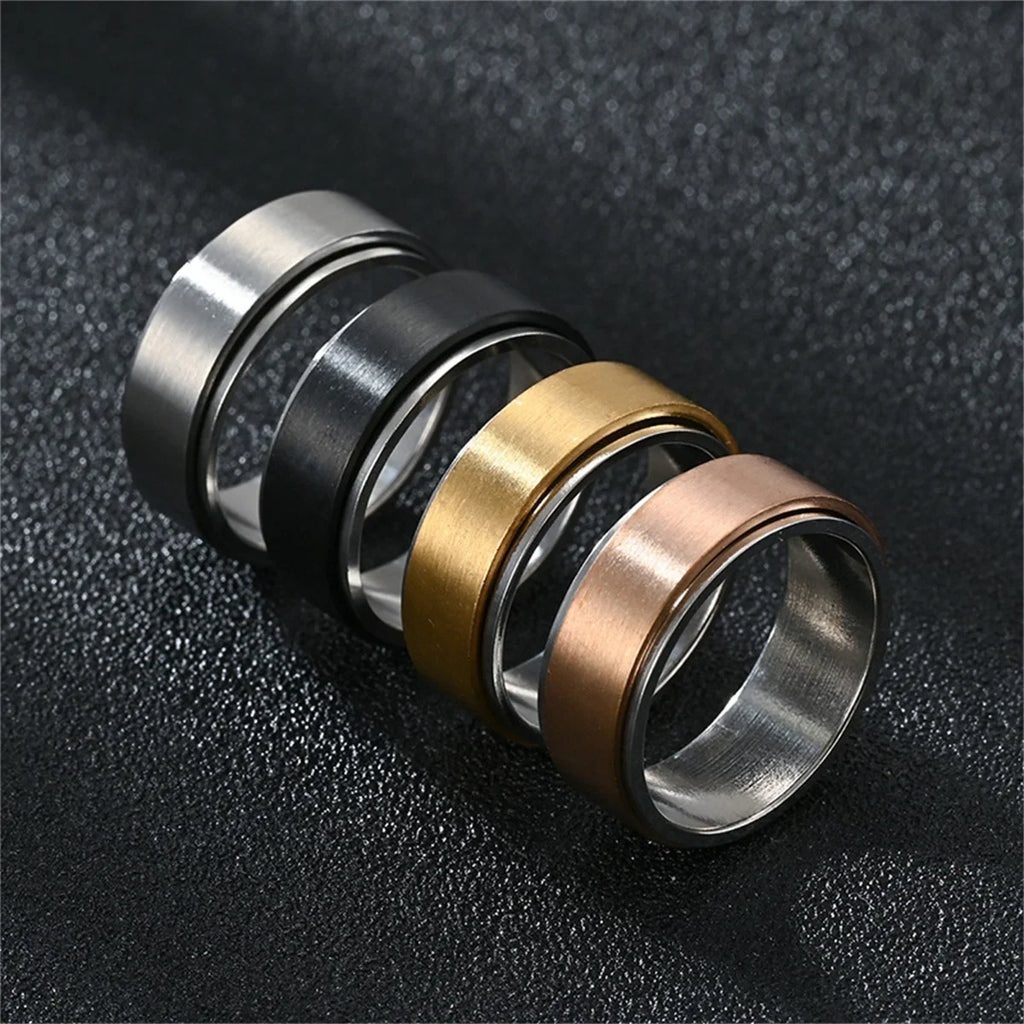 Fidget Spinner Ring Stainless Steel – Black & Silver Spinning Spinner Ring Qme