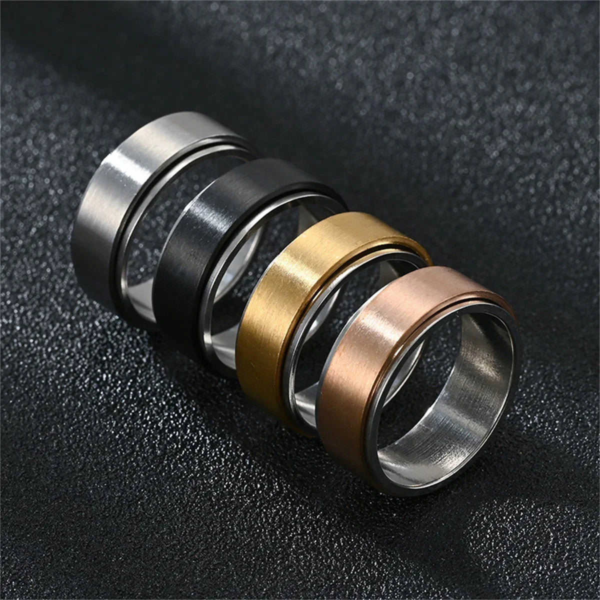 Fidget Spinner Ring Stainless Steel – Black & Silver Spinning Spinner Ring Qme