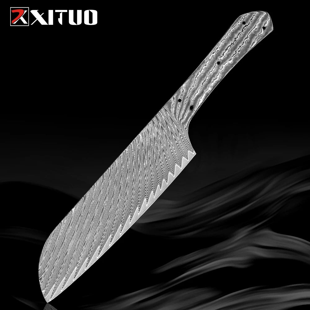 Damascus Santoku Knife Blade Blank – 67-Layer Full Tang DIY Knife Blade Blank Qst KTDP-JZ-R5D