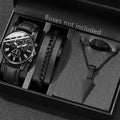 Men's Chronograph Watch & Jewelry Set – Black Leather Strap Chronograph Watch Set Qme black
