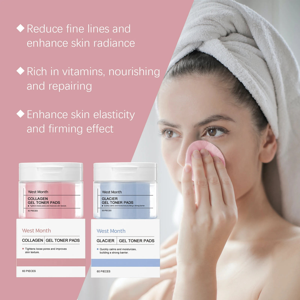 West Month Hyaluronic Acid Toner Pads – 60pcs Deep Hydration Toner Pads Qst