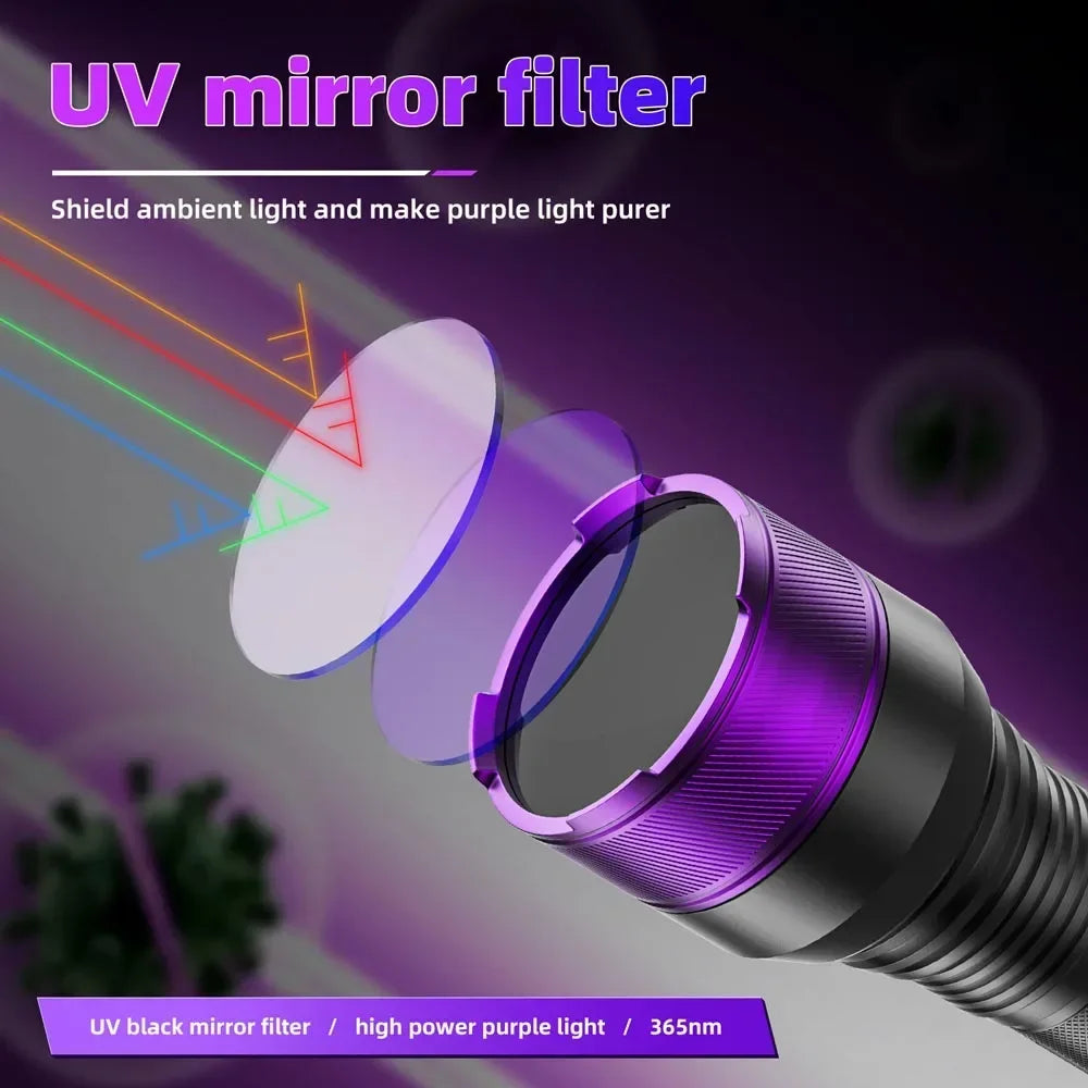 365nm UV Blacklight Flashlight – 4-Core 40W Rechargeable Torch UV Blacklight Flashlight Qst