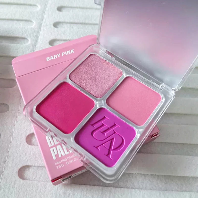 4-Color Matte Blush Palette – Oil Control & Long-Lasting Blush Palette Qst Baby Pink
