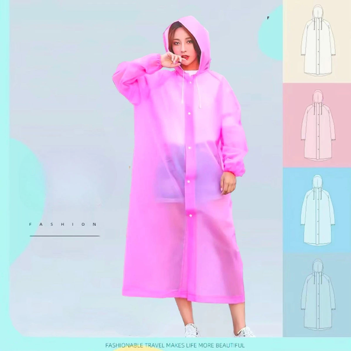 Waterproof Hooded EVA Rain Jacket – Unisex Long Raincoat Rain Jacket Poncho Qst Pink One Size
