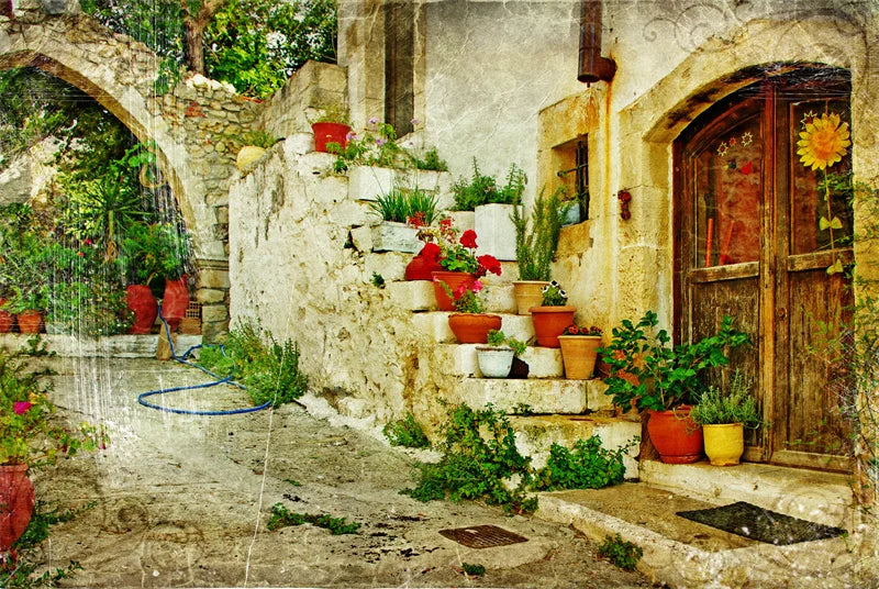 Retro Nostalgic Town Canvas Poster | Flowers Boats Bicycles