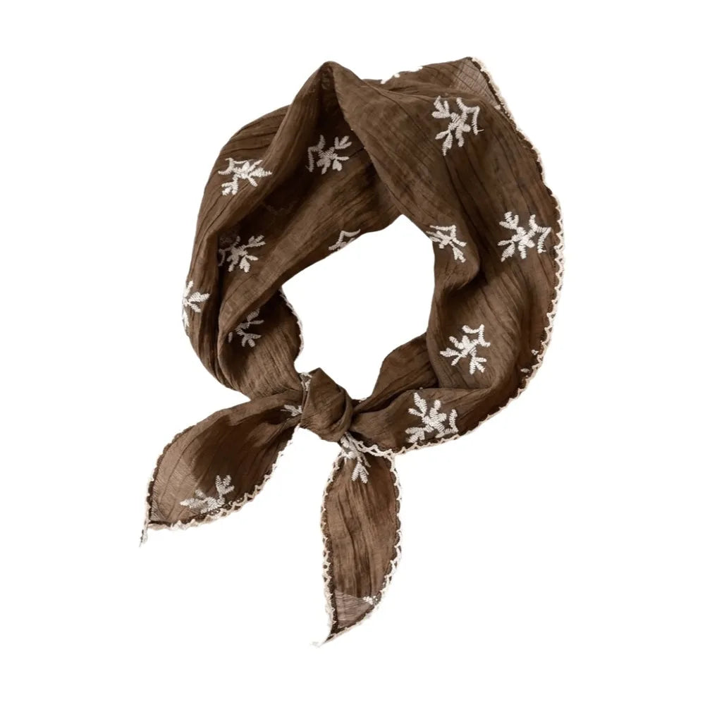 Embroidered Lace Triangle Scarf Flower Headband – 4 Colors Lace Headband Scarf Qme Coffee