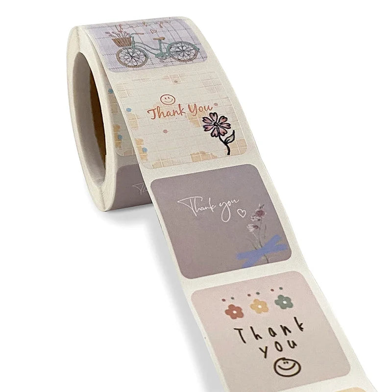 Cartoon Floral Thank You Stickers – Wedding, Birthday & Party Party Favor Stickers Qme