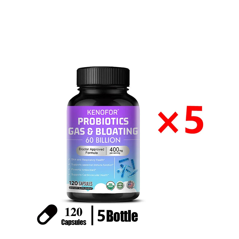 Probiotics 60 Billion CFU + Digestive Enzymes & Prebiotics 120 Caps Probiotic Supplement Qst 120 count-5 bottle