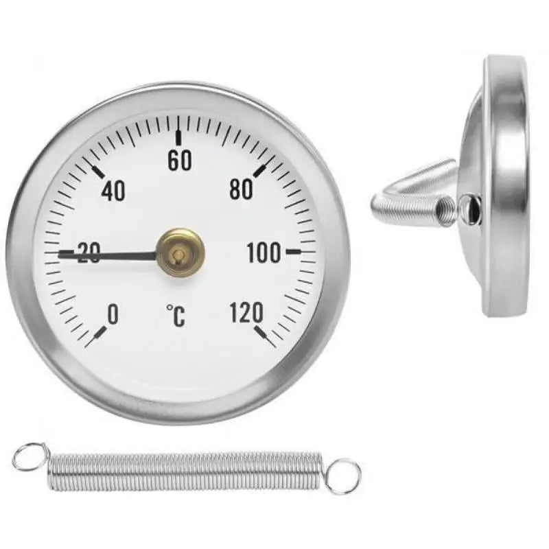 Spring Clamp-On Tube Thermometer 0–120°C | Stainless Steel Pipe Thermometer Gauge Qme
