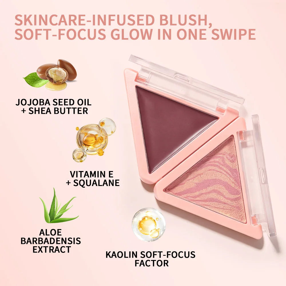 DANCHEL Two-Tone Blush Palette – Dual Cream & Powder Blush Blush Palette Qst