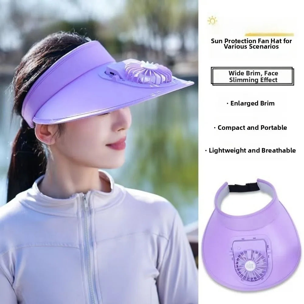 USB Rechargeable Cooling Fan Hat – Breathable Wide Brim Sun Cap Cooling Fan Hat Qme