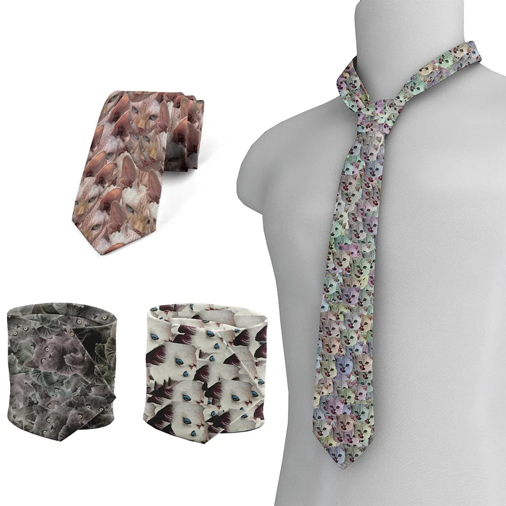 Cute Funny Cat Necktie – 3D Cartoon Print Fashion Tie Novelty Necktie Qme