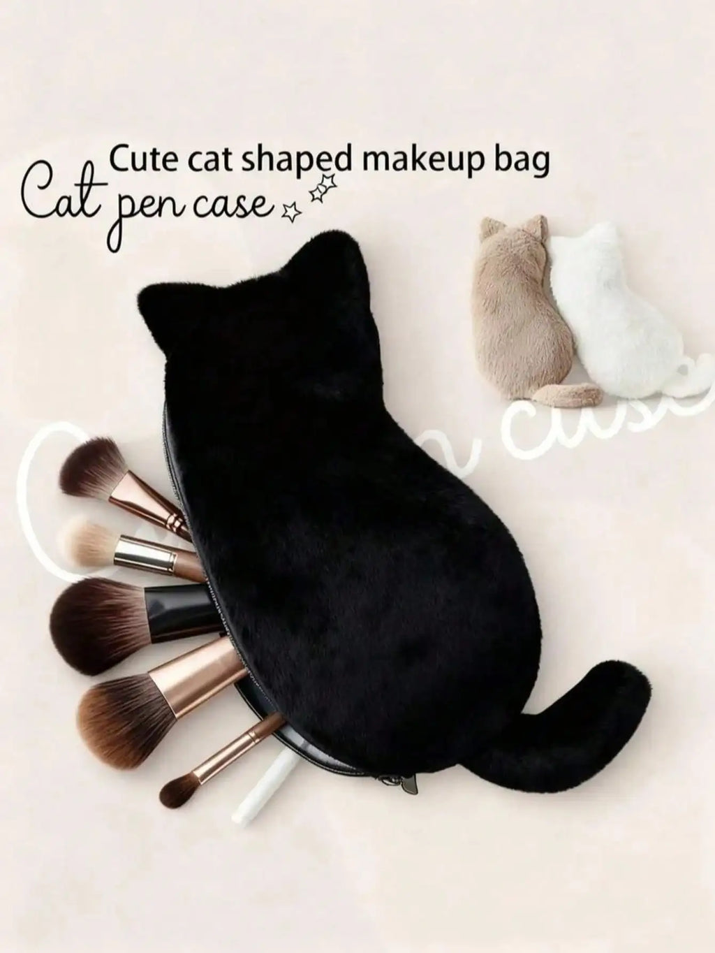 Japanese Cat Plush Pencil Case – Large Capacity Cute Pen Bag Plush Pencil Case Qme