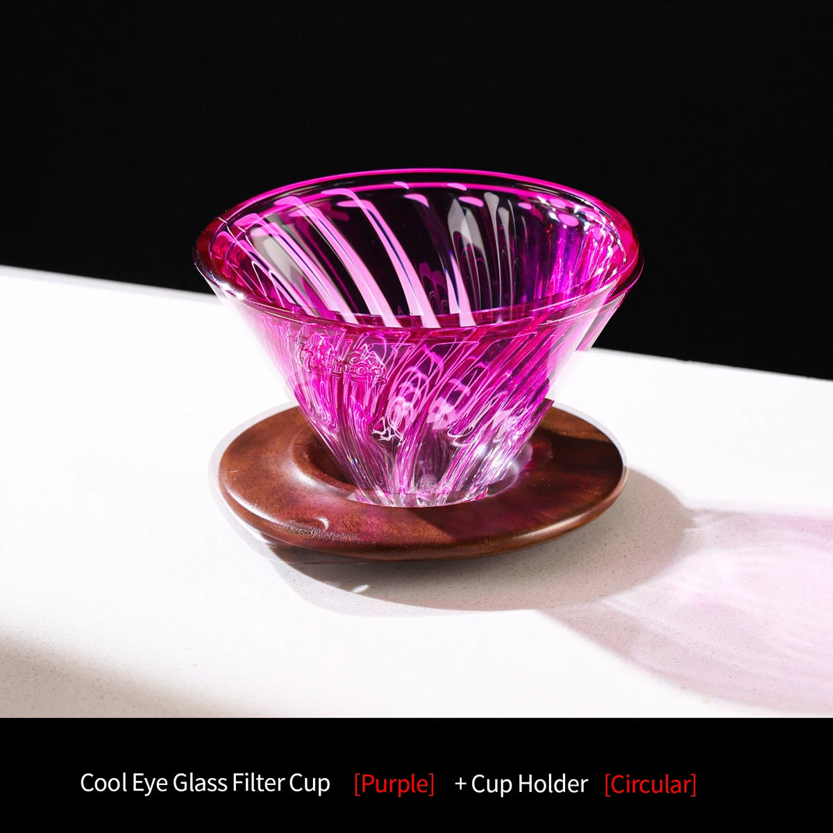 Purple Borosilicate Glass Pour Over Coffee Dripper & Wood Base Pour Over Dripper Qst light green