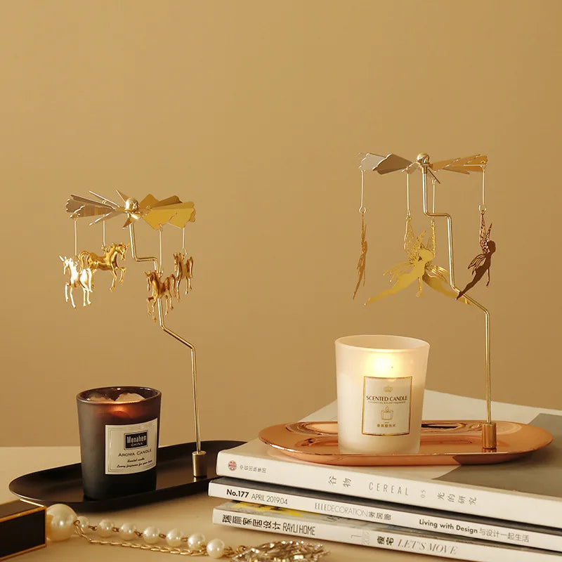Rotating Horse Carousel Candlestick Lamp | 10 Colors | Iron Rotating Candle Holder Qme