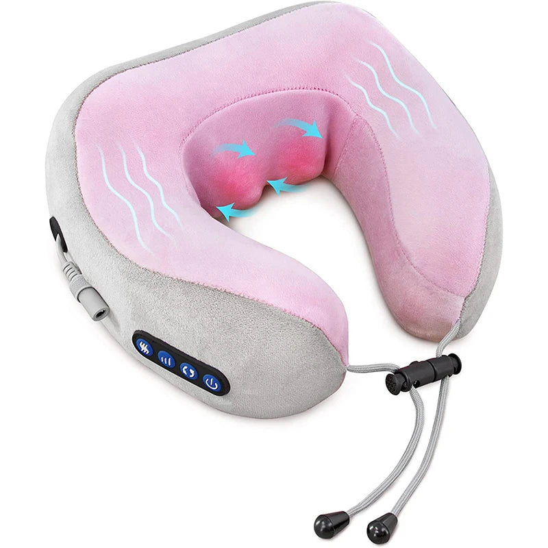 Electric Shiatsu Neck Massager – 3D Kneading Heat U-Pillow Neck Massager Pillow Qst Pink