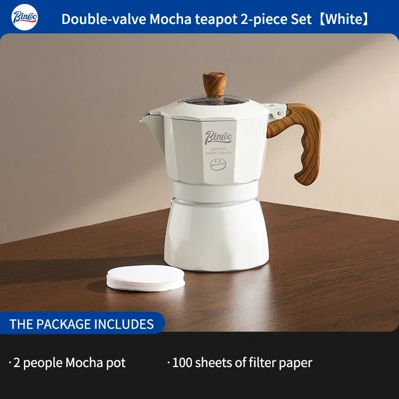 Bincoo Dual Valve Moka Pot Espresso Set with Electric Stove Moka Pot Set Qst 2pcs set white