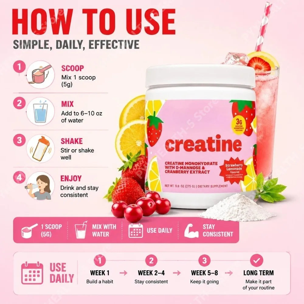 Creatine Monohydrate Powder Strawberry Lemonade – 50 Servings Creatine Supplement Qst